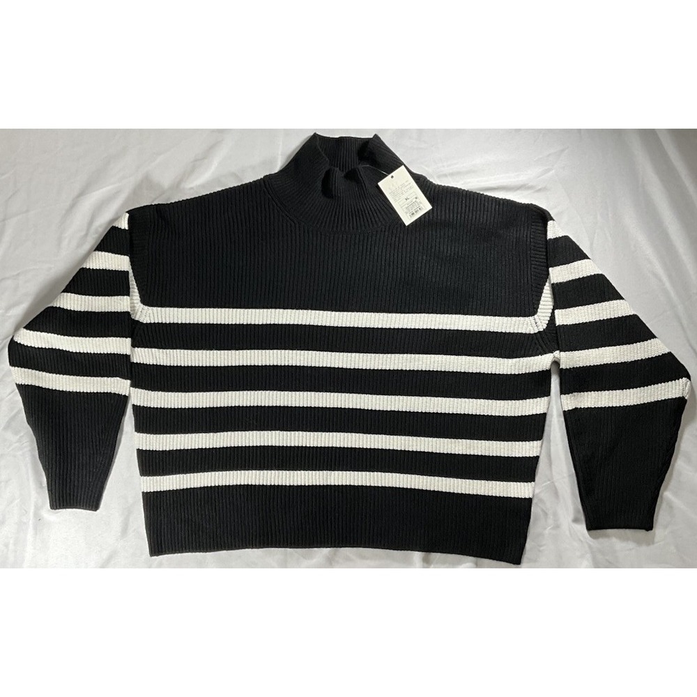 A New Day Pullover Black And White Striped Sweater Women's XL